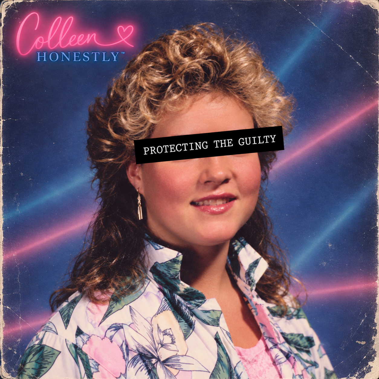 Fifth-grade school portrait with a black bar across the eyes reading Protecting the Guilty